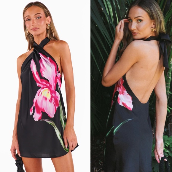 Show Me Your Mumu Jasmine Tie Mini Dress in
Iris Luxe Satin Graphic Floral XS - Picture 3 of 10